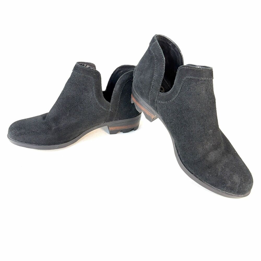 Sorel Lolla Ankle Boot Womens 8.5M Waterproof Black Suede Pull On Short Western